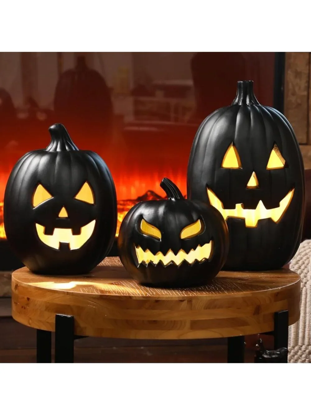 3 PCS Vintage Black Jack-o'-Lantern Decor - Halloween Pumpkin Lights for Indoor